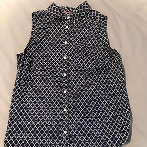 Navy Blue Sleeveless Button Down Top